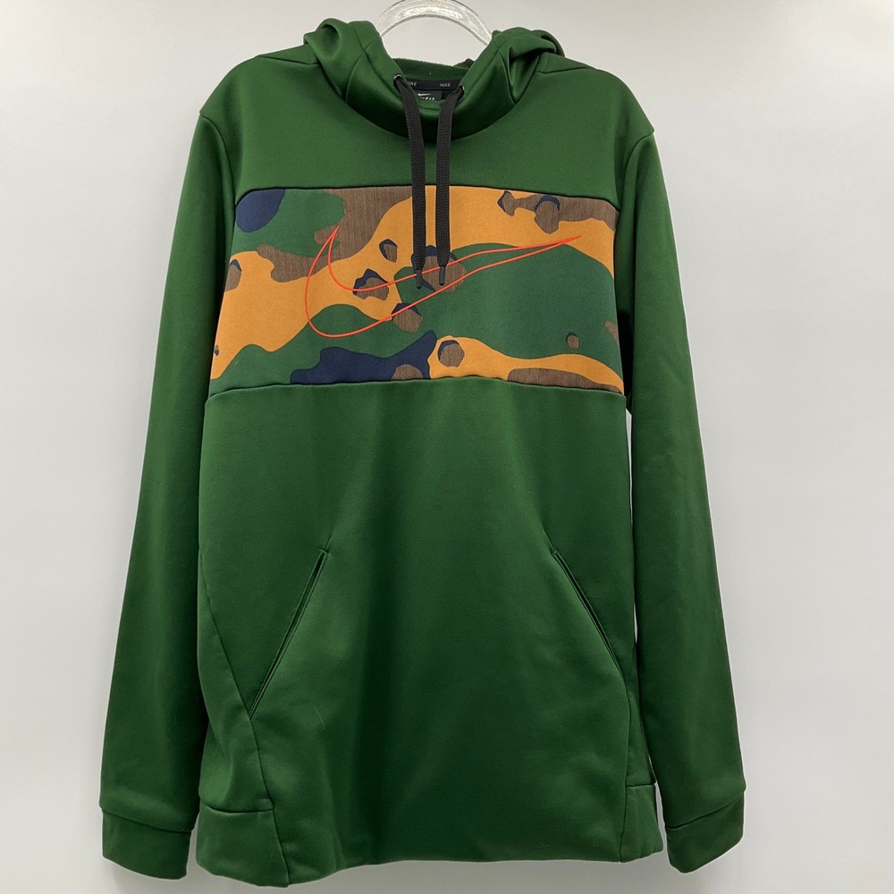 Nike Hoodie Camo Print Green Therma-FIT Pullover Size M Gorpcore Sweatshirt